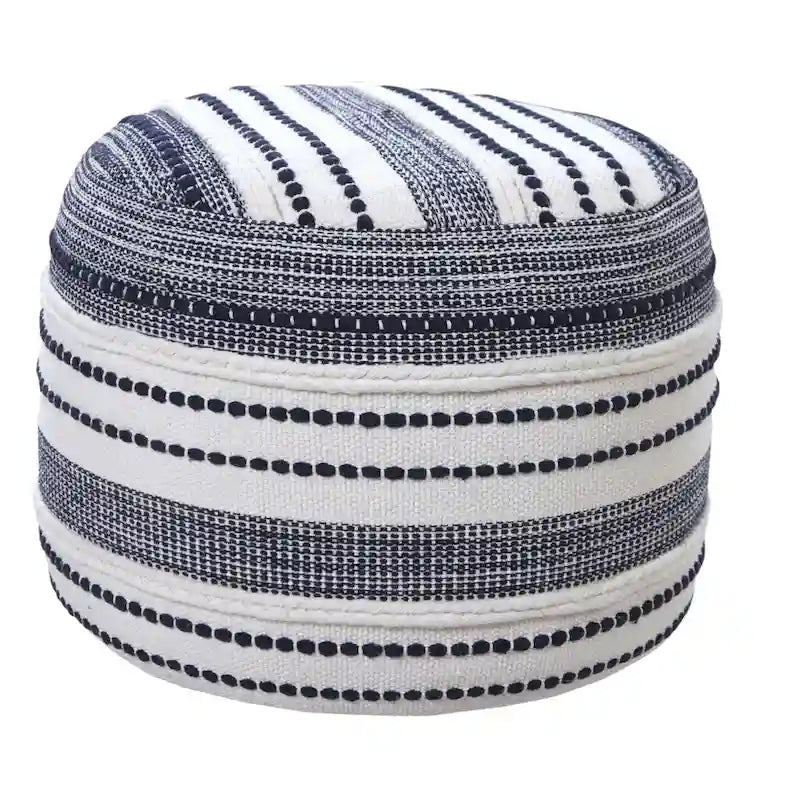 Blue Cotton Pouf Ottoman – 1-Person Seating, 18-Inch