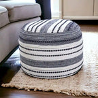 Blue Cotton Pouf Ottoman – 1-Person Seating, 18-Inch