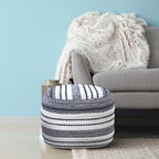 Blue Cotton Pouf Ottoman – 1-Person Seating, 18-Inch