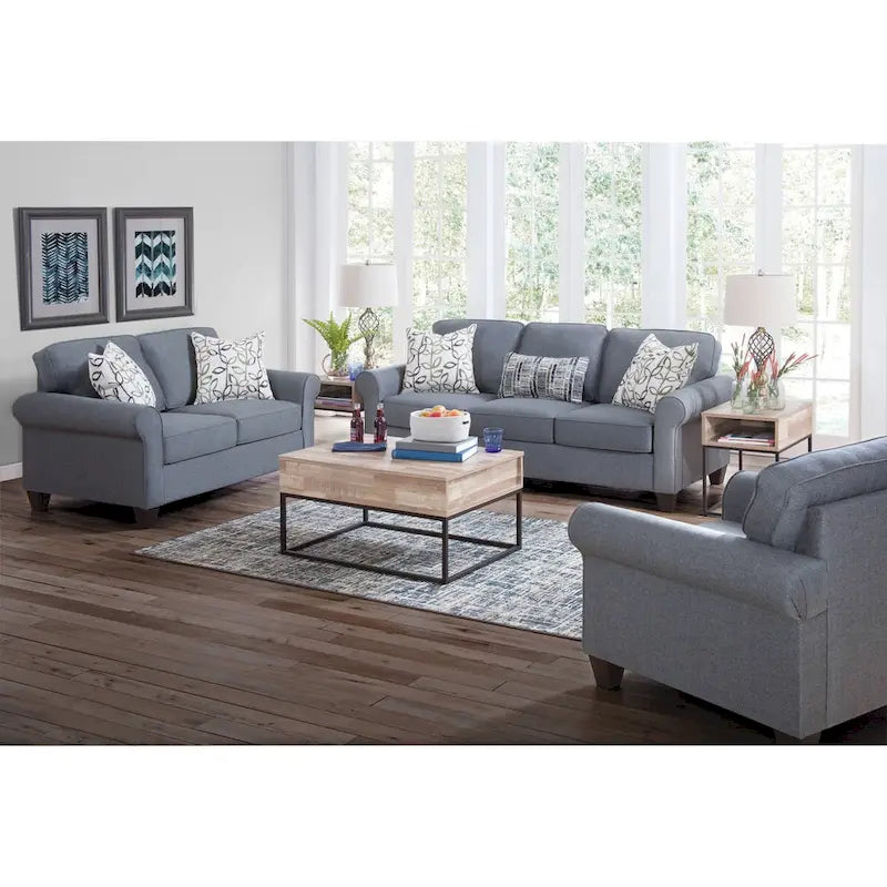 Blue Cottage Round Arm Sofa, Seats 3