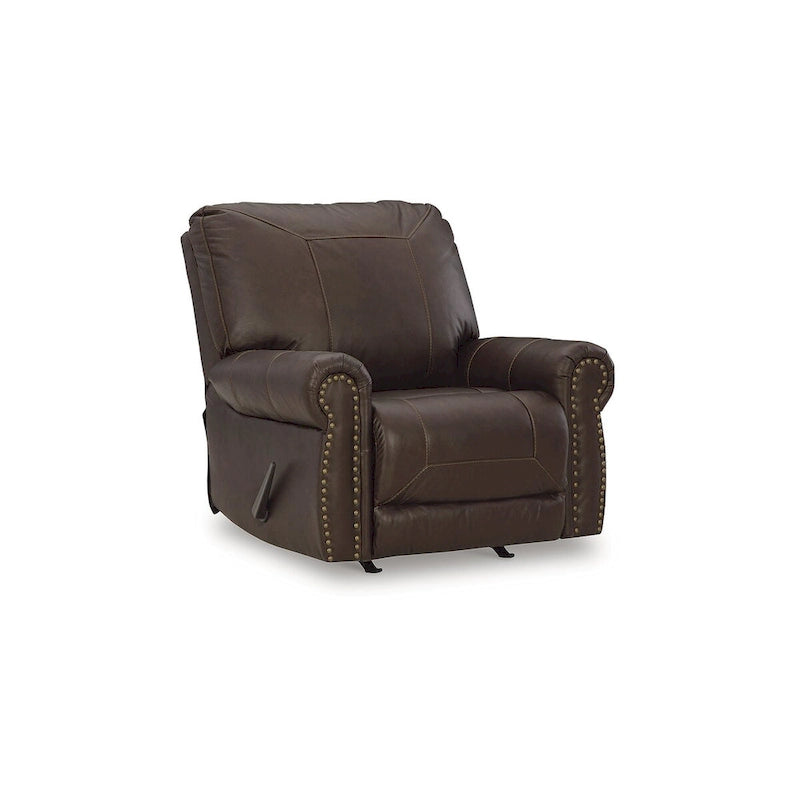 Dark Brown Roll Arm Recliner, 1-Seat, Leather/Faux Leather