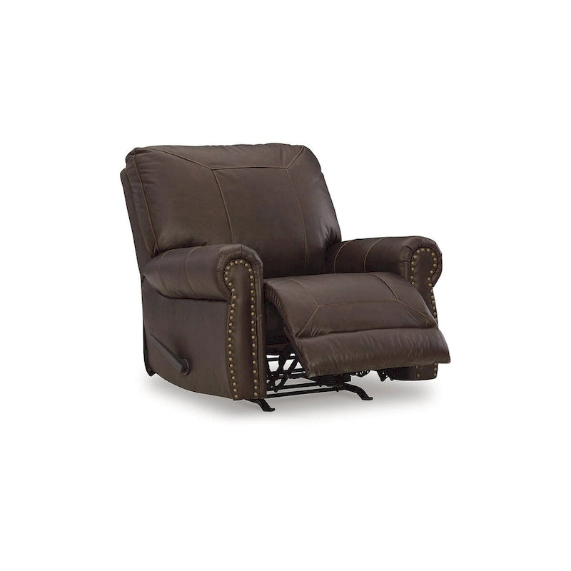 Dark Brown Roll Arm Recliner, 1-Seat, Leather/Faux Leather