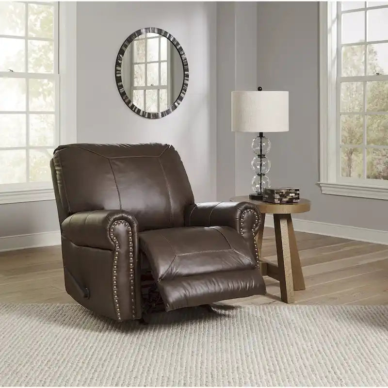 Dark Brown Roll Arm Recliner, 1-Seat, Leather/Faux Leather
