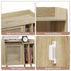 Natural Rattan Record Player Stand with Storage, Single