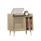 Natural Rattan Record Player Stand with Storage, Single