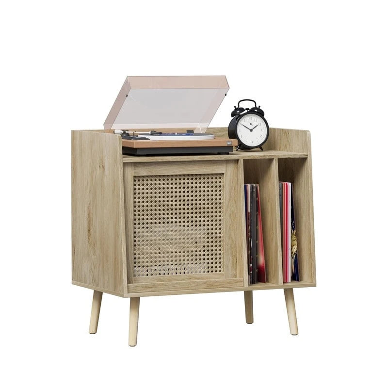 Natural Rattan Record Player Stand with Storage, Single