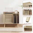 Natural Rattan Record Player Stand with Storage, Single