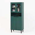 Green/Blue/White Tall Storage Cabinet with Glass Doors, 2-Person Use