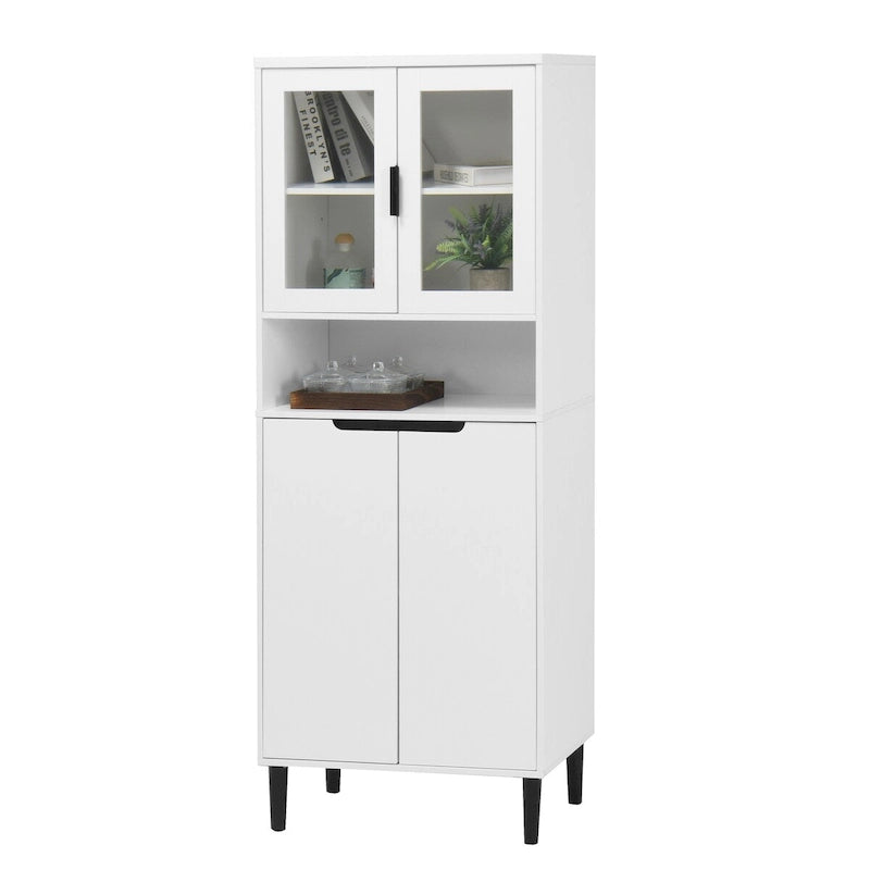 Green/Blue/White Tall Storage Cabinet with Glass Doors, 2-Person Use