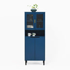 Green/Blue/White Tall Storage Cabinet with Glass Doors, 2-Person Use