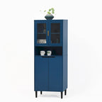 Green/Blue/White Tall Storage Cabinet with Glass Doors, 2-Person Use
