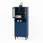 Green/Blue/White Tall Storage Cabinet with Glass Doors, 2-Person Use