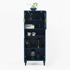 Green/Blue/White Tall Storage Cabinet with Glass Doors, 2-Person Use