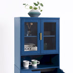 Green/Blue/White Tall Storage Cabinet with Glass Doors, 2-Person Use