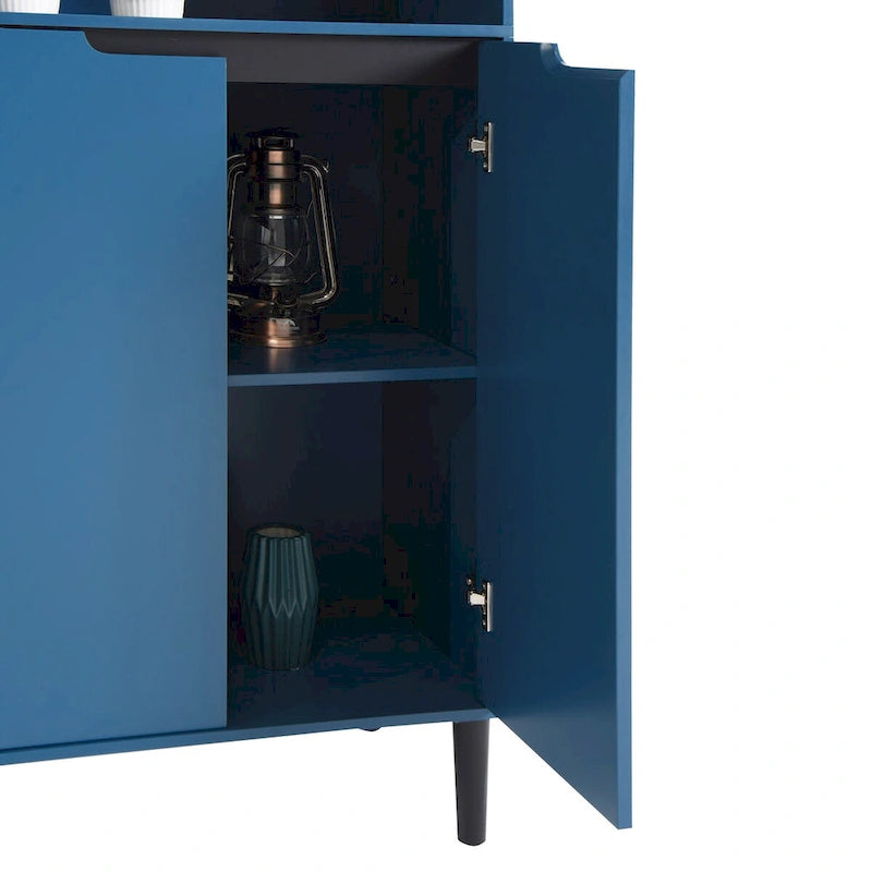 Green/Blue/White Tall Storage Cabinet with Glass Doors, 2-Person Use