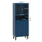 Green/Blue/White Tall Storage Cabinet with Glass Doors, 2-Person Use