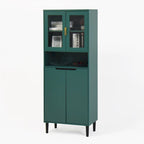 Green/Blue/White Tall Storage Cabinet with Glass Doors, 2-Person Use