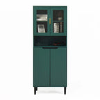 Green/Blue/White Tall Storage Cabinet with Glass Doors, 2-Person Use