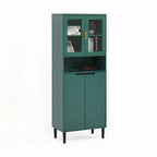 Green/Blue/White Tall Storage Cabinet with Glass Doors, 2-Person Use