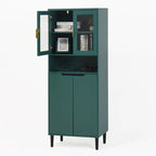 Green/Blue/White Tall Storage Cabinet with Glass Doors, 2-Person Use