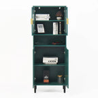 Green/Blue/White Tall Storage Cabinet with Glass Doors, 2-Person Use