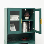 Green/Blue/White Tall Storage Cabinet with Glass Doors, 2-Person Use