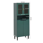 Green/Blue/White Tall Storage Cabinet with Glass Doors, 2-Person Use