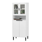 Green/Blue/White Tall Storage Cabinet with Glass Doors, 2-Person Use