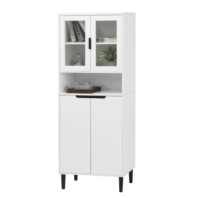 Green/Blue/White Tall Storage Cabinet with Glass Doors, 2-Person Use