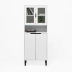 Green/Blue/White Tall Storage Cabinet with Glass Doors, 2-Person Use