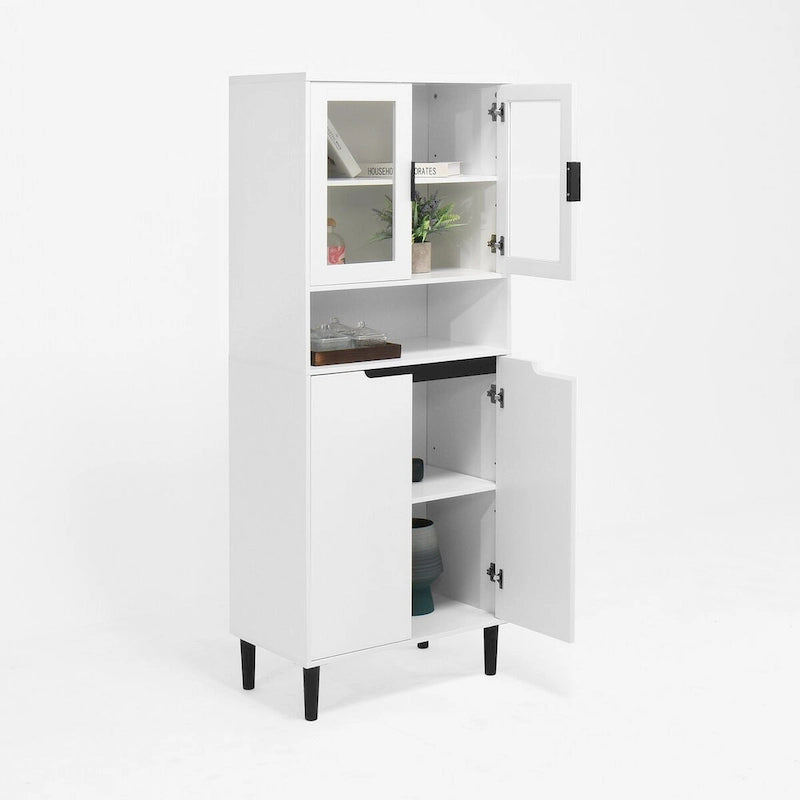Green/Blue/White Tall Storage Cabinet with Glass Doors, 2-Person Use