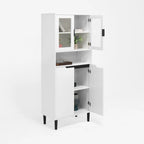 Green/Blue/White Tall Storage Cabinet with Glass Doors, 2-Person Use