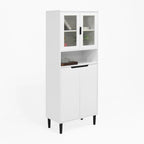 Green/Blue/White Tall Storage Cabinet with Glass Doors, 2-Person Use