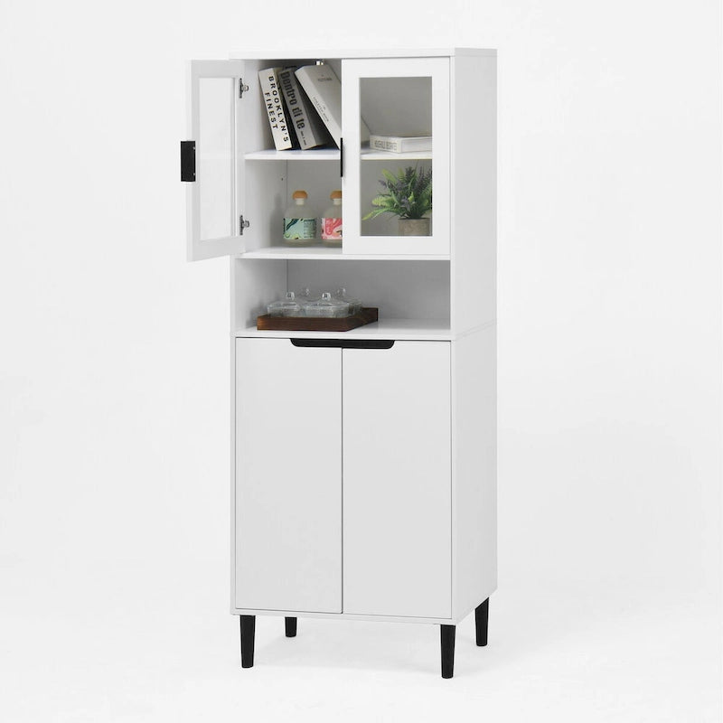 Green/Blue/White Tall Storage Cabinet with Glass Doors, 2-Person Use
