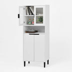 Green/Blue/White Tall Storage Cabinet with Glass Doors, 2-Person Use