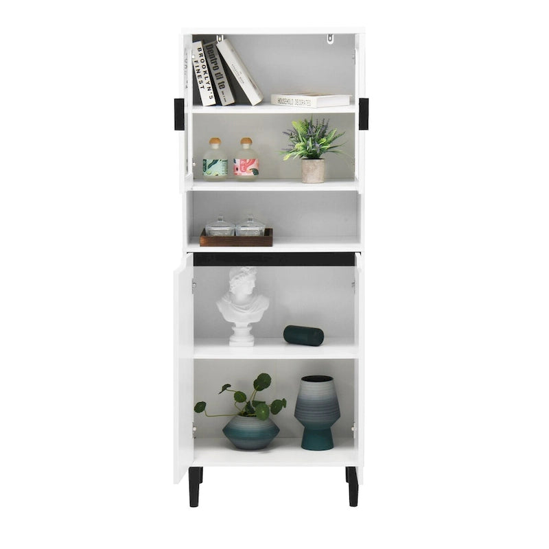 Green/Blue/White Tall Storage Cabinet with Glass Doors, 2-Person Use