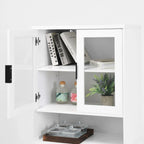 Green/Blue/White Tall Storage Cabinet with Glass Doors, 2-Person Use