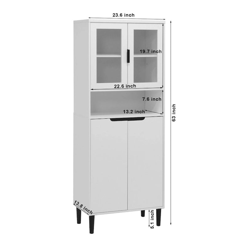 Green/Blue/White Tall Storage Cabinet with Glass Doors, 2-Person Use