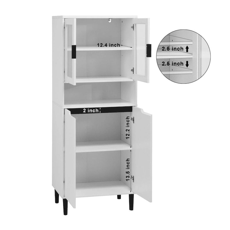 Green/Blue/White Tall Storage Cabinet with Glass Doors, 2-Person Use