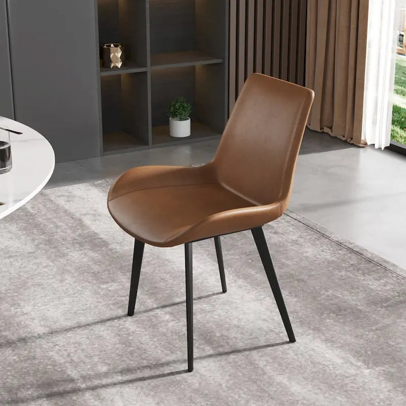 Grey / Brown Mid-Century Dining Chair, PU Leather, Set of 2