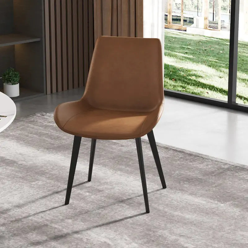 Grey / Brown Mid-Century Dining Chair, PU Leather, Set of 2