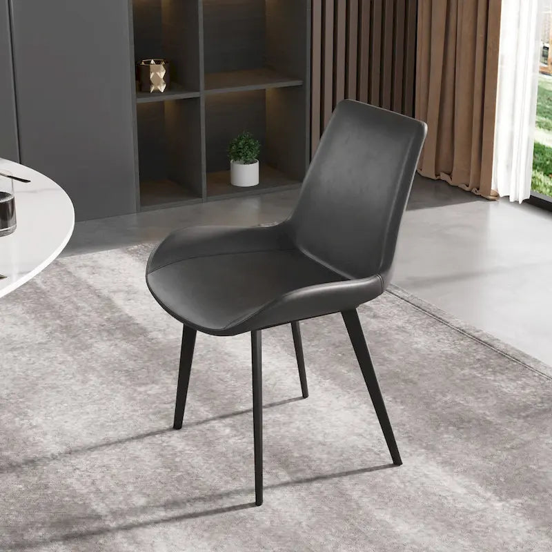 Grey / Brown Mid-Century Dining Chair, PU Leather, Set of 2