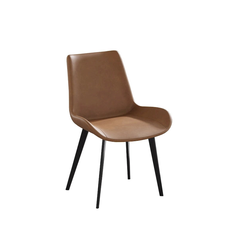 Grey / Brown Mid-Century Dining Chair, PU Leather, Set of 2