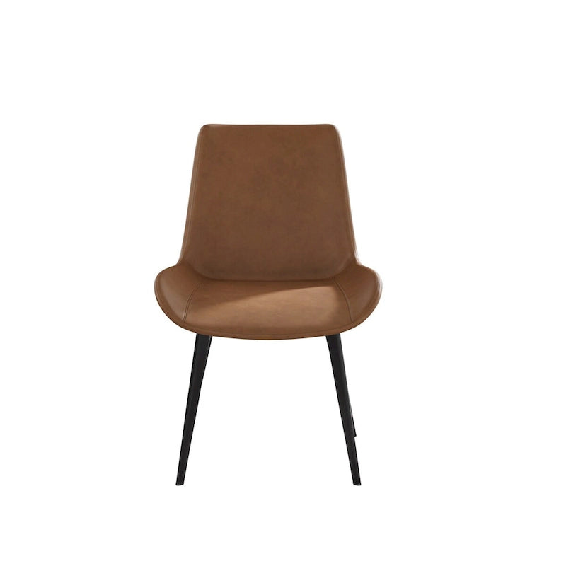 Grey / Brown Mid-Century Dining Chair, PU Leather, Set of 2