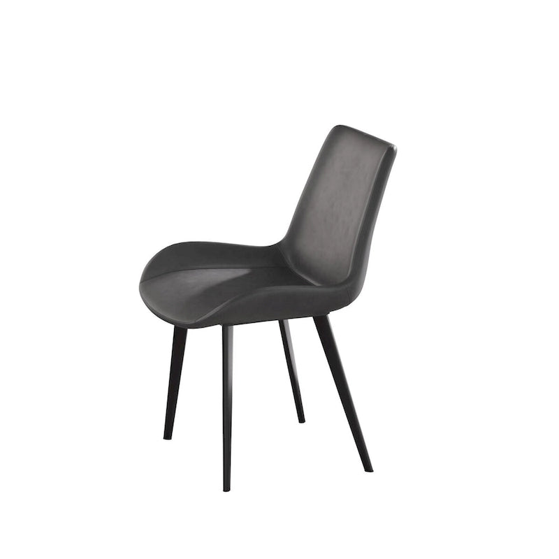Grey / Brown Mid-Century Dining Chair, PU Leather, Set of 2