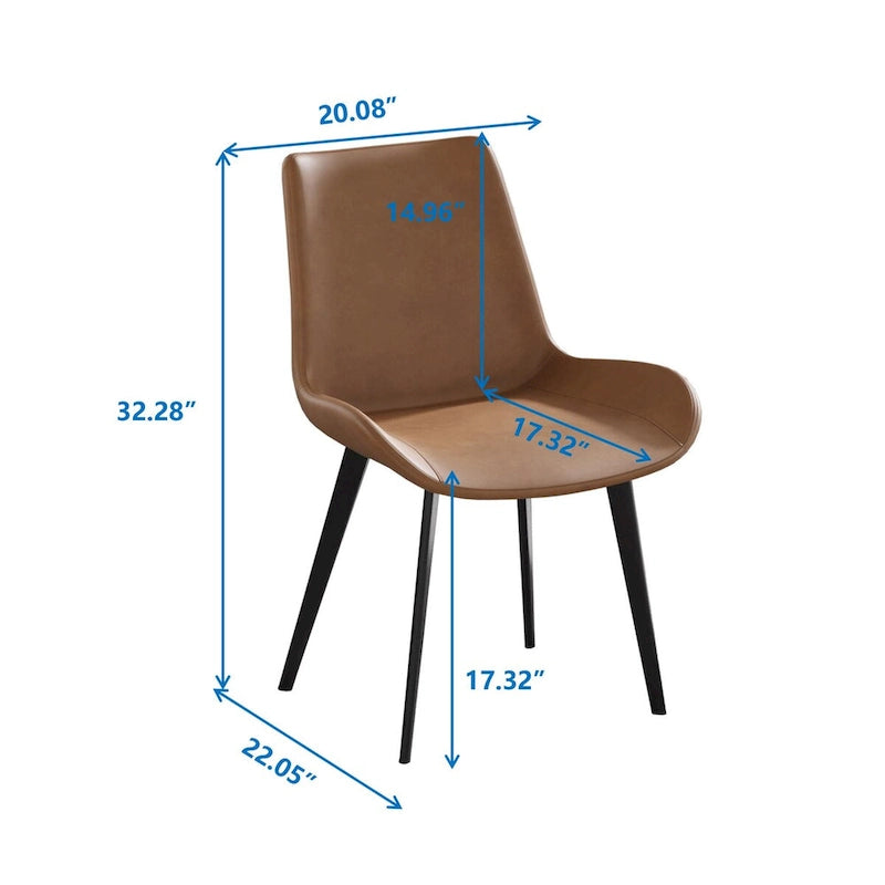 Grey / Brown Mid-Century Dining Chair, PU Leather, Set of 2