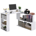 White / Natural L-Shaped Corner Desk with Rotating Shelves, 1-Person Workstation