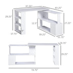 White / Natural L-Shaped Corner Desk with Rotating Shelves, 1-Person Workstation
