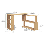 White / Natural L-Shaped Corner Desk with Rotating Shelves, 1-Person Workstation