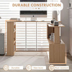 White / Natural L-Shaped Corner Desk with Rotating Shelves, 1-Person Workstation